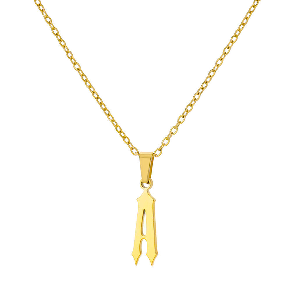 18K Gold Plating Stainless Steel Ancient English Letter Pendant Necklace
