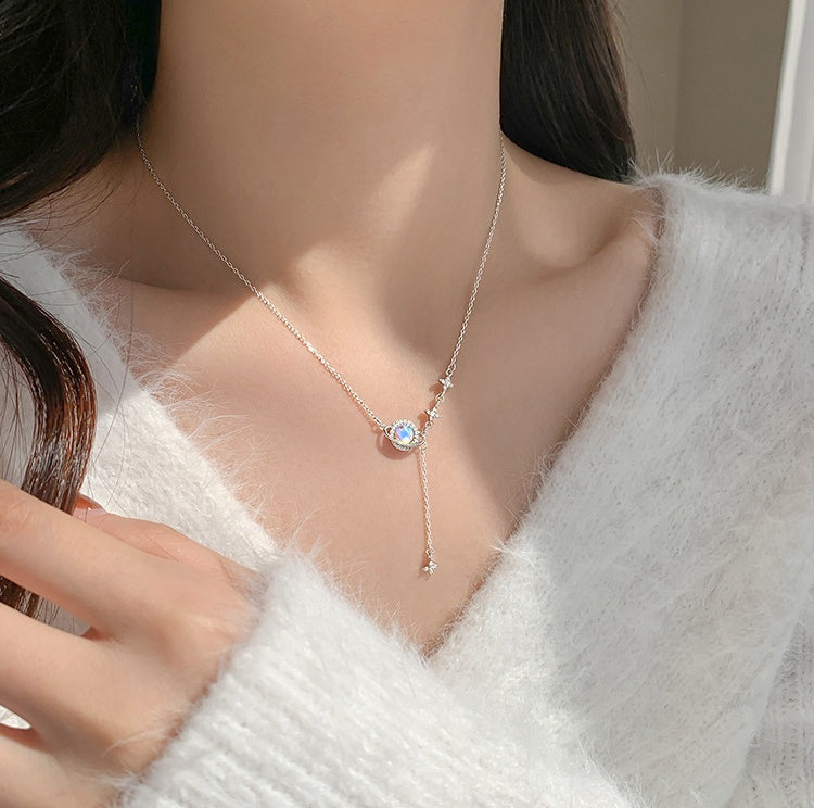 Collar de plata de ley 925 con universo de estrellas para mujer