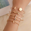 Juego de cinco pulseras para mujer estilo bohemio punk, con luna, hoja, cristal, proteína y pulseras de playa bohemias