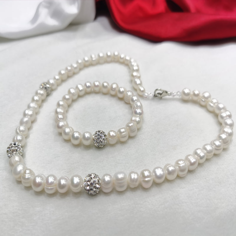 8-9mm Perlenkette Armband Set