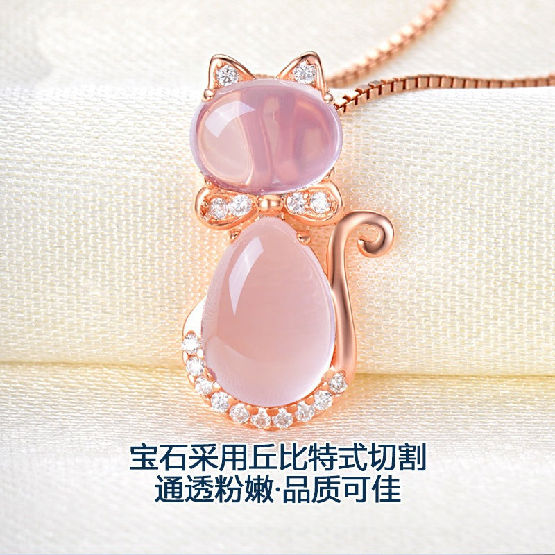 Koreanische Halskette, Roségold, natürliches Hibiskuspuder, Kristallanhänger für Frauen, Schlüsselbeinkette, Schmuckanhänger