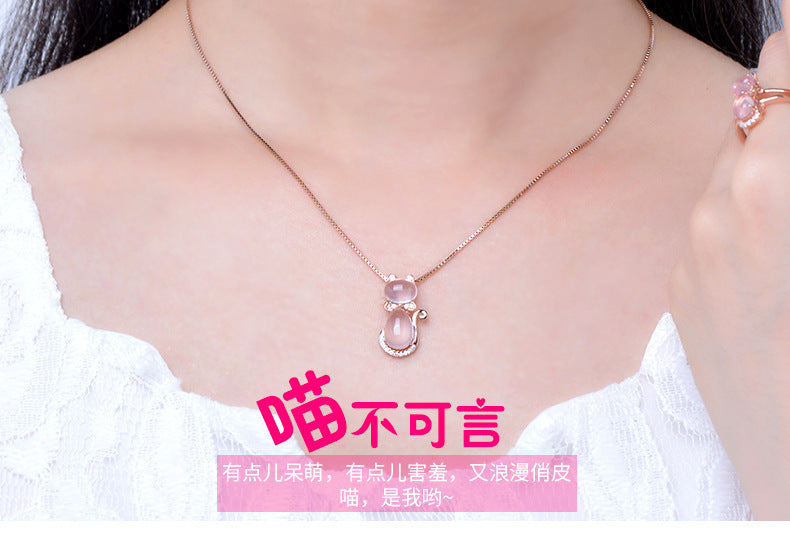 Koreanische Halskette, Roségold, natürliches Hibiskuspuder, Kristallanhänger für Frauen, Schlüsselbeinkette, Schmuckanhänger