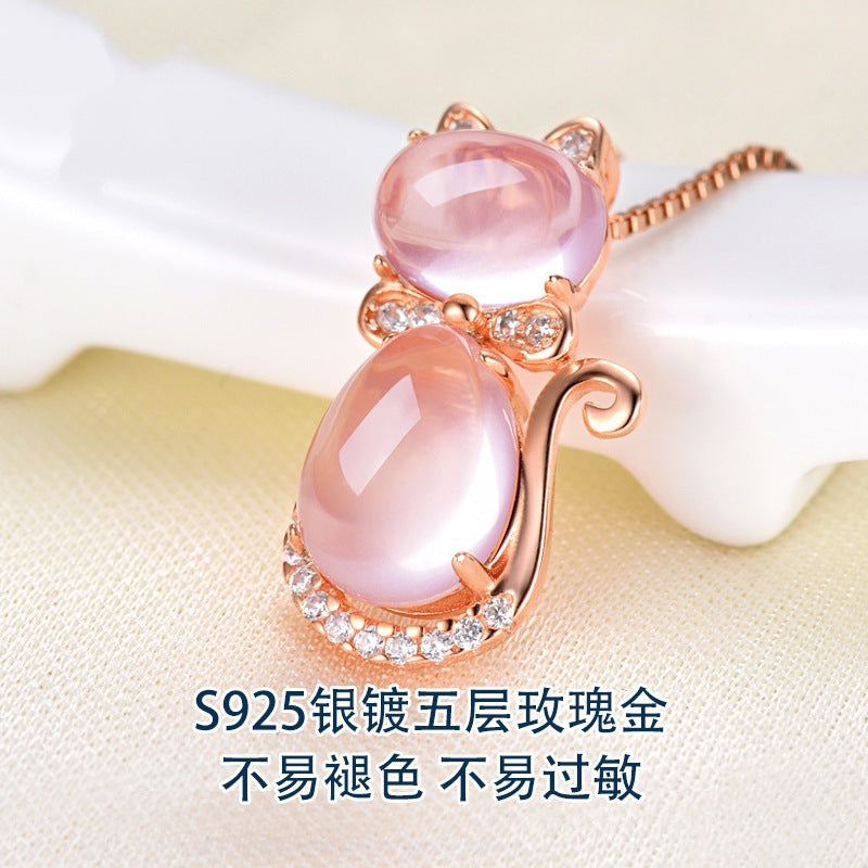 Koreanische Halskette, Roségold, natürliches Hibiskuspuder, Kristallanhänger für Frauen, Schlüsselbeinkette, Schmuckanhänger