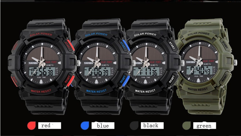 Uhr Schönheit Persönlichkeit Solaruhr Mode Elektronische Dual-Display Wasserdichte Outdoor-Sport-Herrenuhr Studenten-Uhr