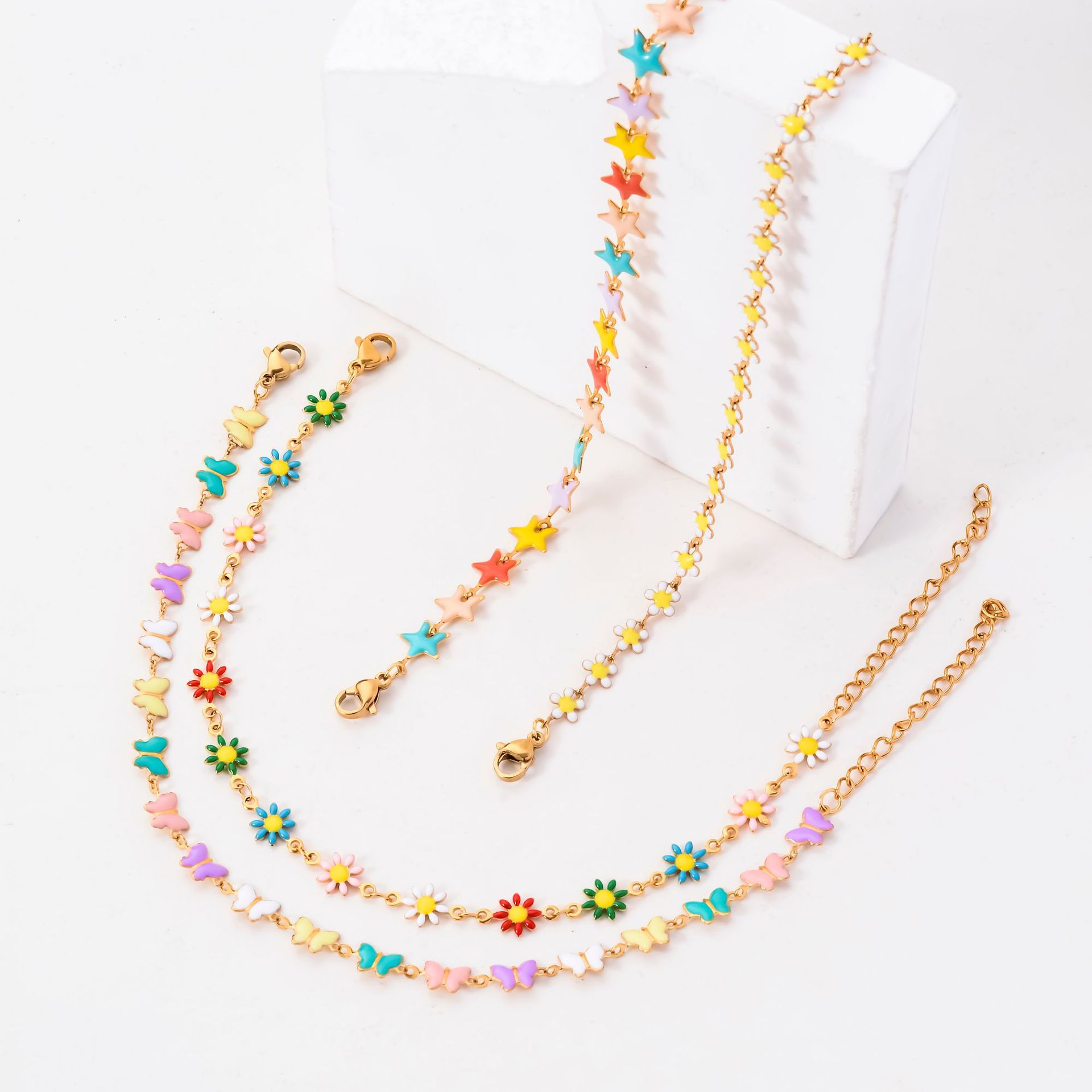 Stainless Steel Colorized Butterfly Five-pointed Star Flower Bracelet