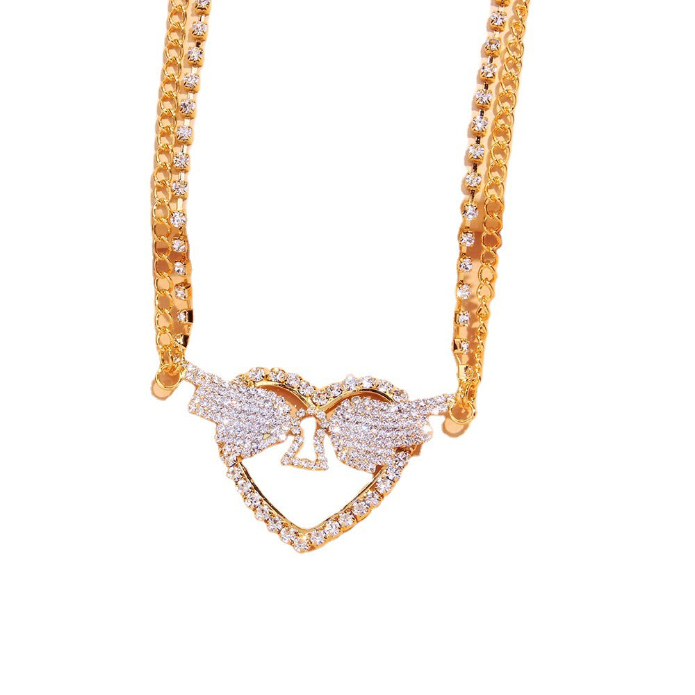 Cadena de cintura multicapa con corazón y alas de diamantes de imitación