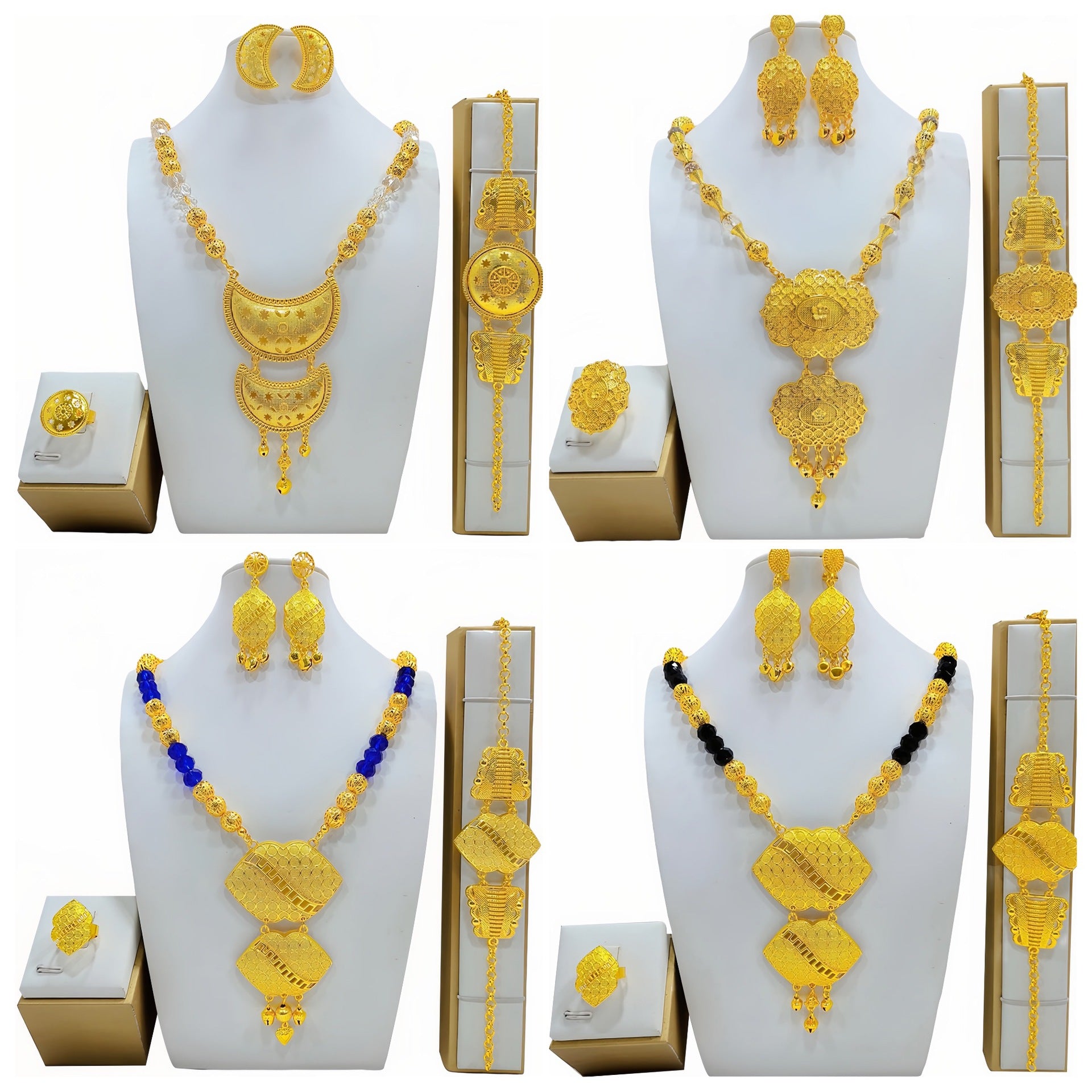 High-end Bridal Wedding Necklace Earring Ring Bracelet Ornament Suit