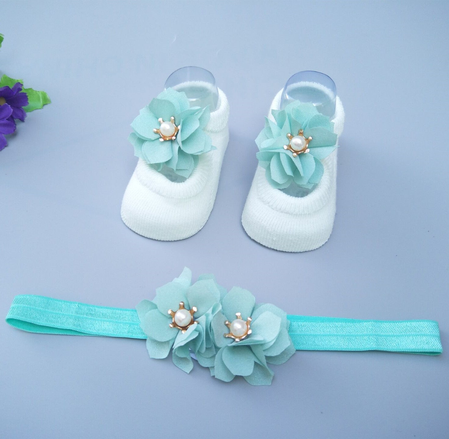 Caja de regalo de calcetines y diadema para bebé niña