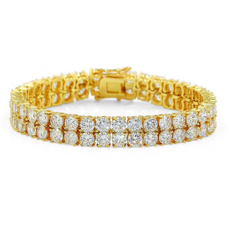 Pulsera de hombre de doble fila con circonitas microincrustadas