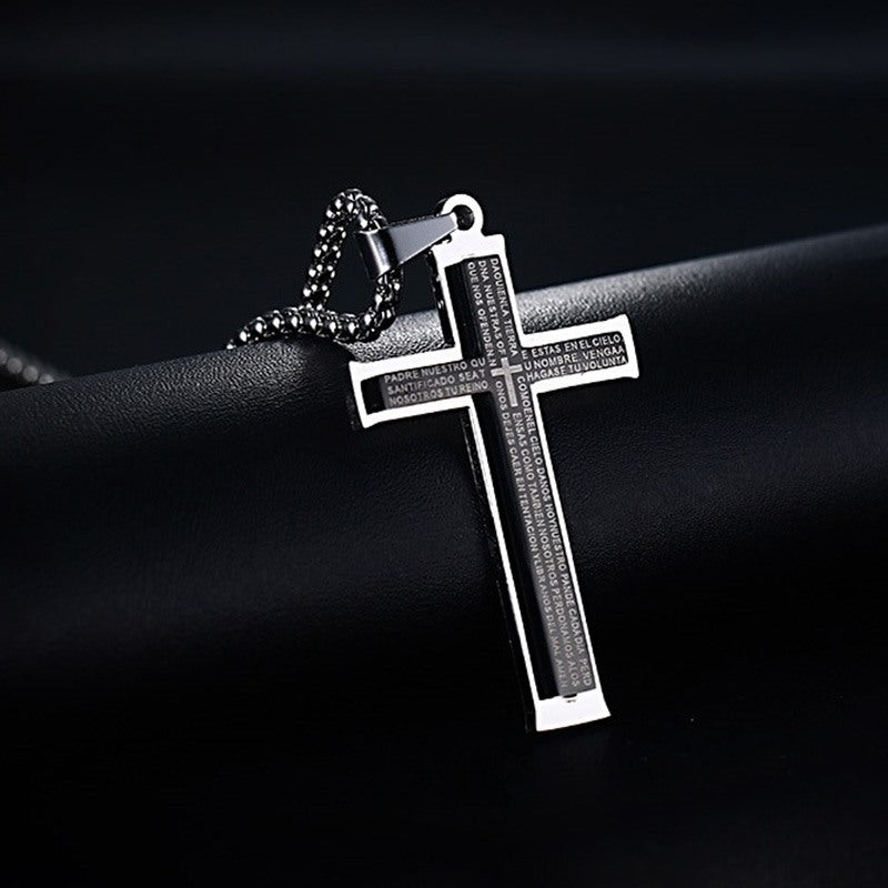 Double Cross Herren Titan Halskette Edelstahl Anhänger Schmuck
