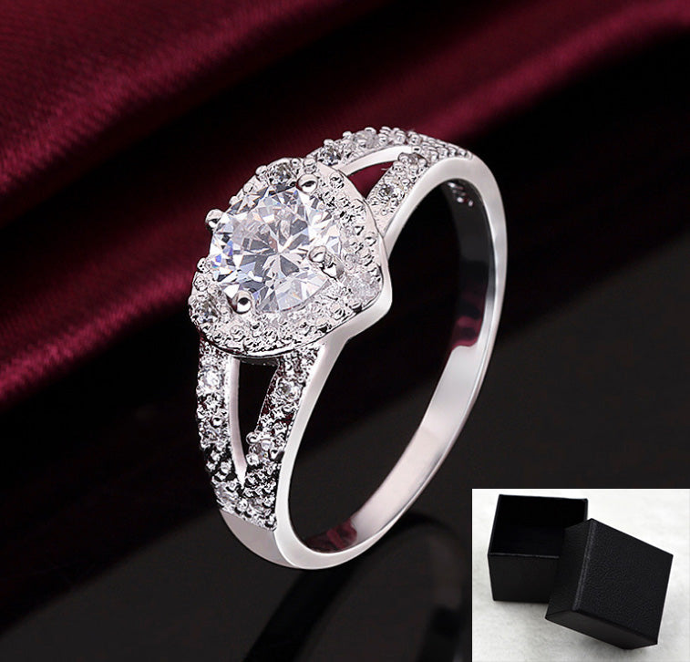 Herz-Ring Silberfarben Klarer AAA Zirkonia Versprechensring für Frauen Ehering Schmuck Größe