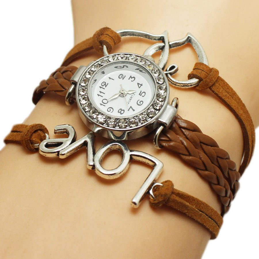 Legierung Liebe Doppelte Herzförmige Liebe Gewebte Mehrschichtige Uhr