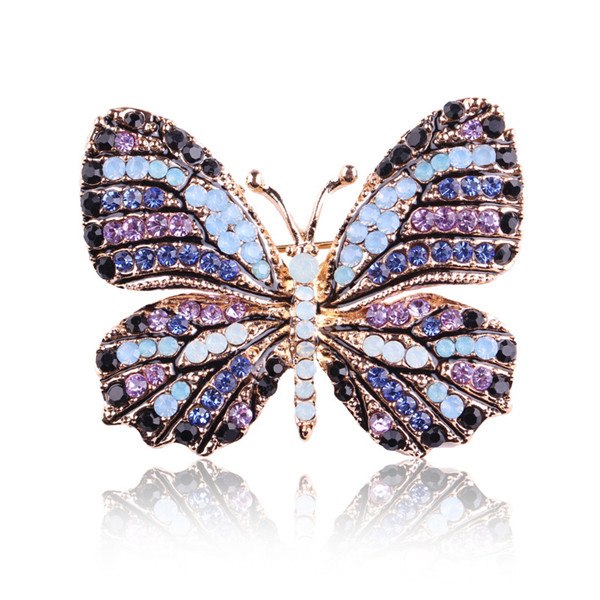 High Quality Fashionable Rhinestone Butterfly Brooch Pin Gold Colors Women Dress Wedding Bridal Brooch Pin