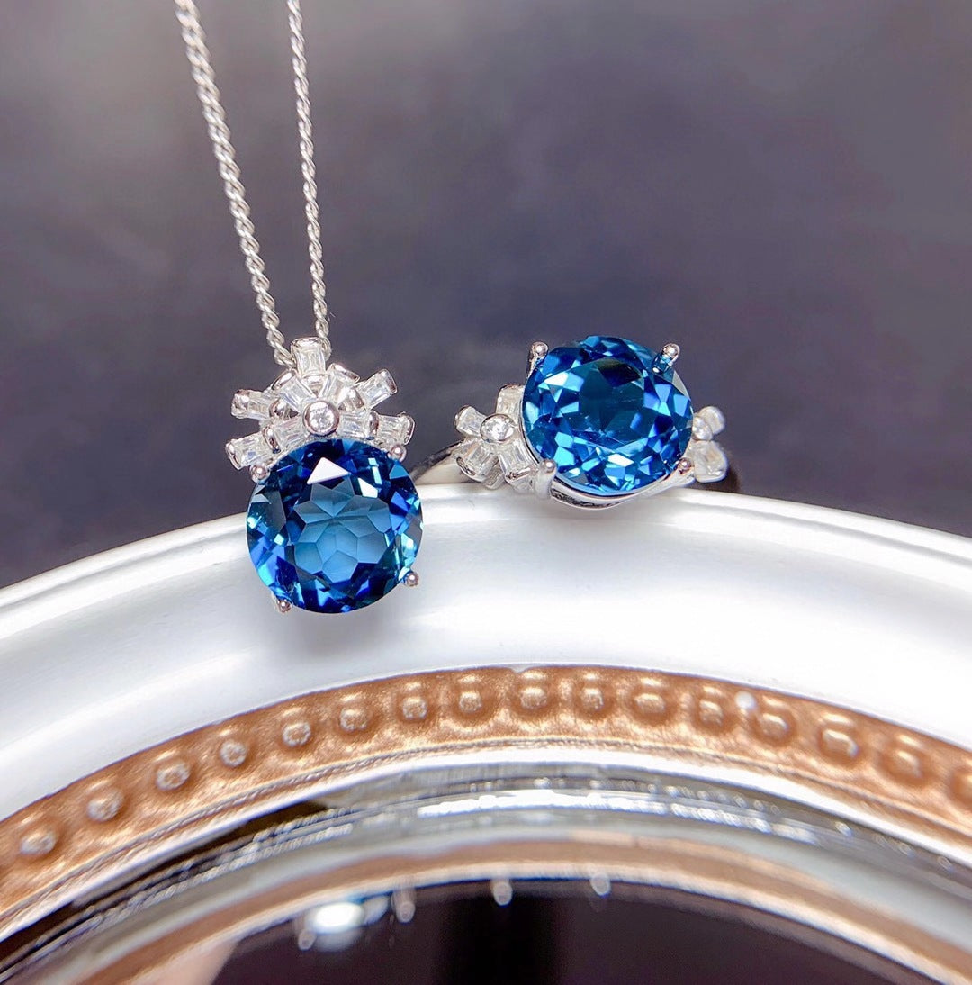 Schmucksets für Damen London Blue Stein Anhänger Halsketten