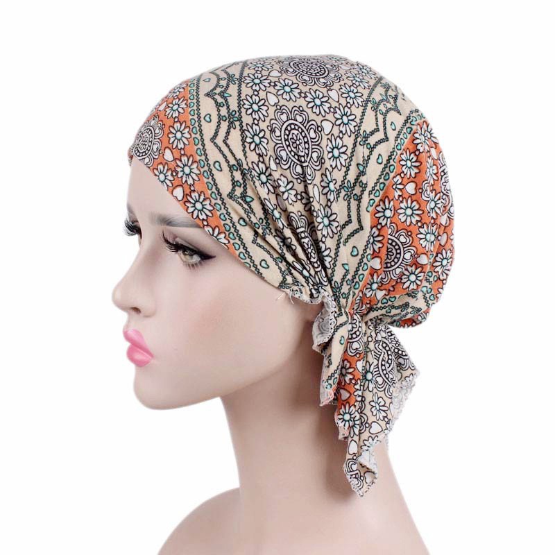 Stretch cotton print turban hat