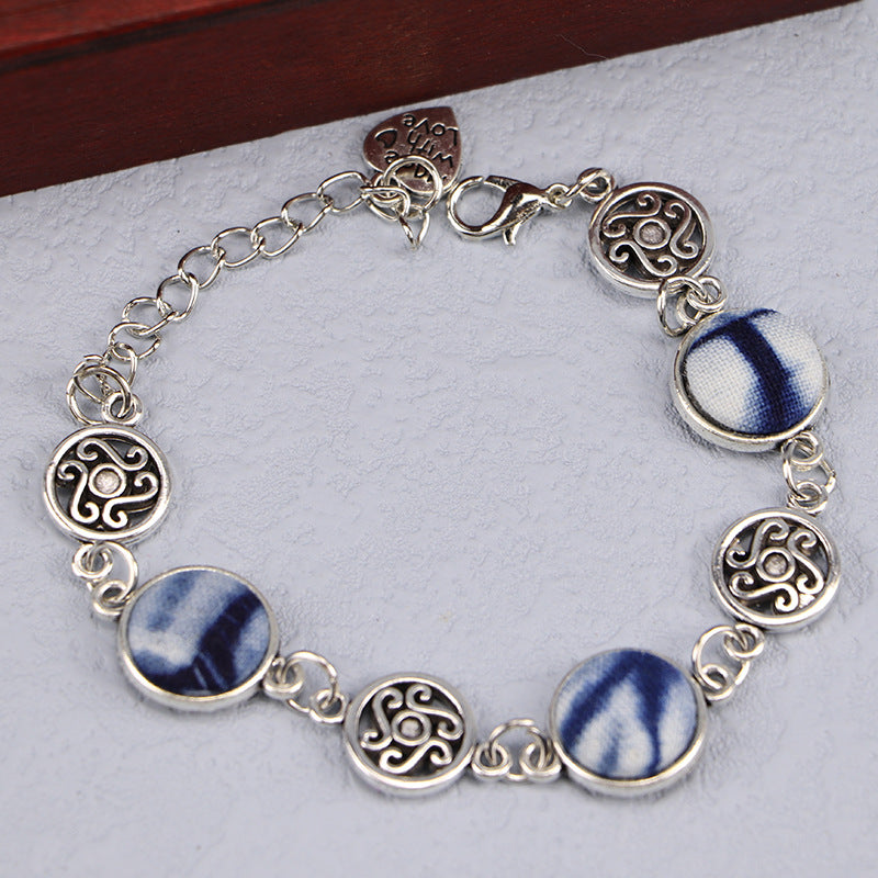 Ethnic Blue Dyed Tie-dye Bracelet Hand-stitched