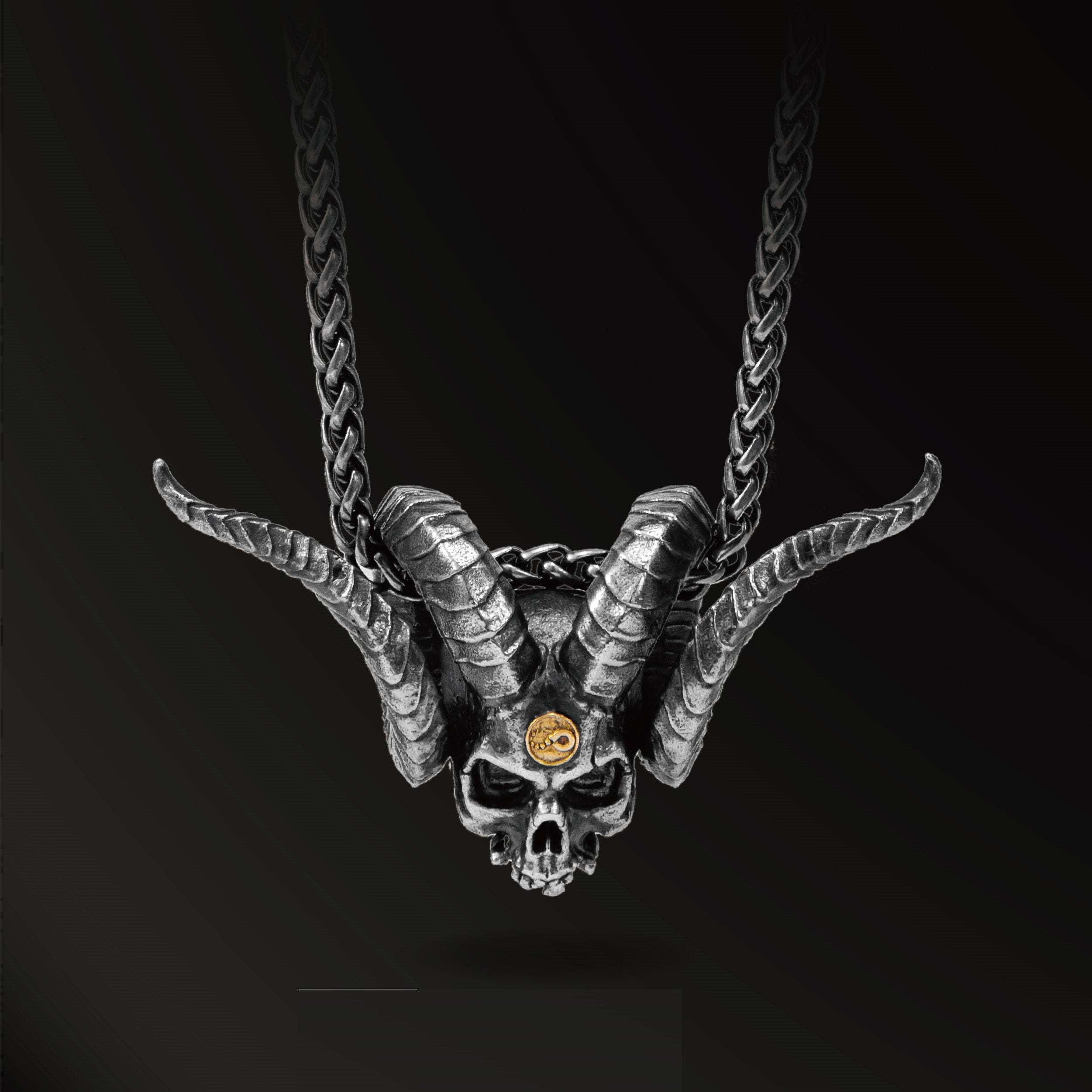 Collar punk de plata 925 antiguo con colgante incrustado de oro de 18k