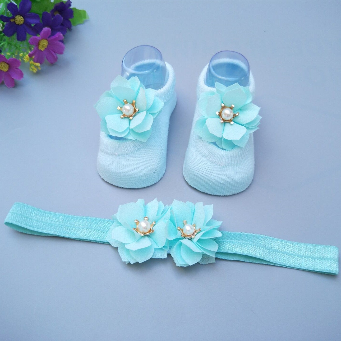Caja de regalo de calcetines y diadema para bebé niña