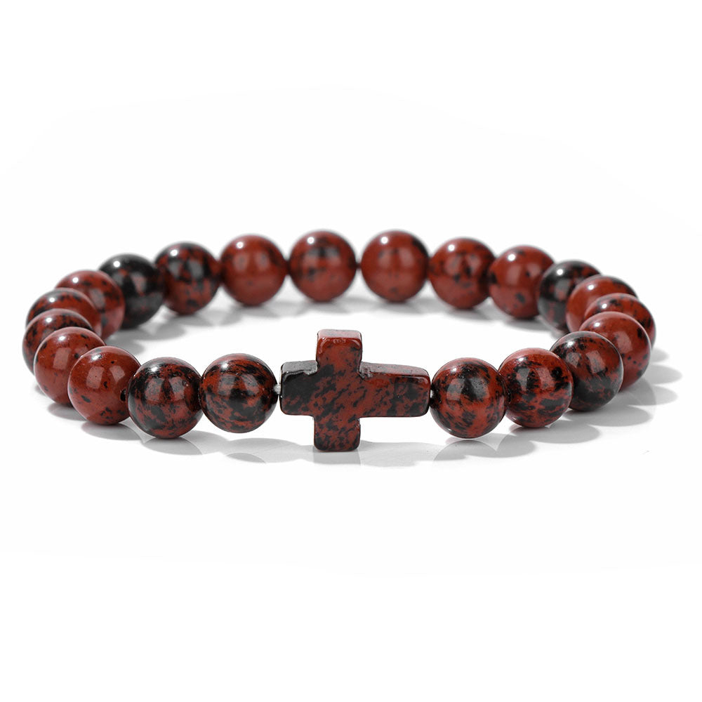 Stone Bead Cross Bracelet Women's Simple Retro