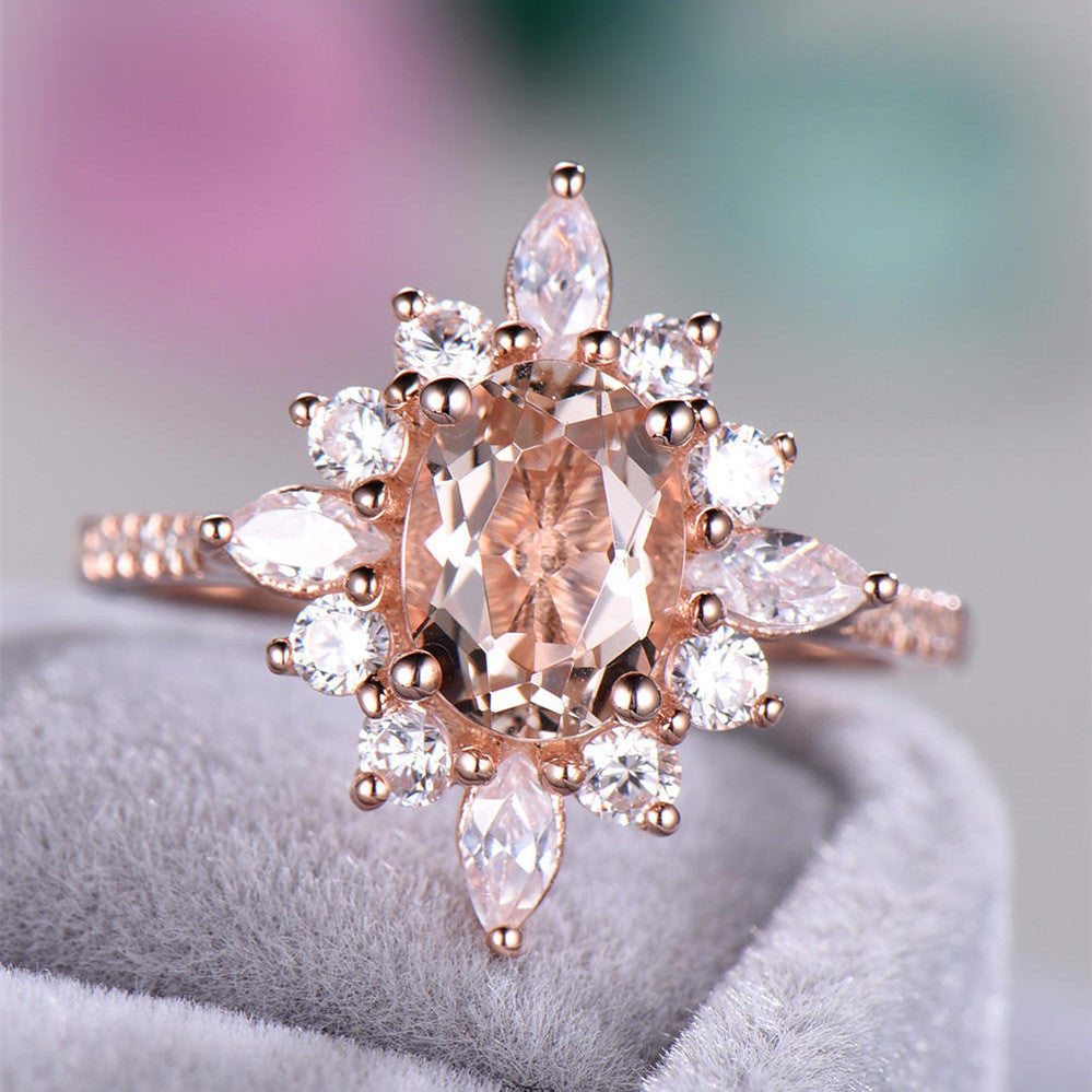 Blumenringe mit einzigartigem Schneeflocken-Design, rosévergoldet, Zirkonia-Schmuck, Mode-Party, Damen-Fingerring