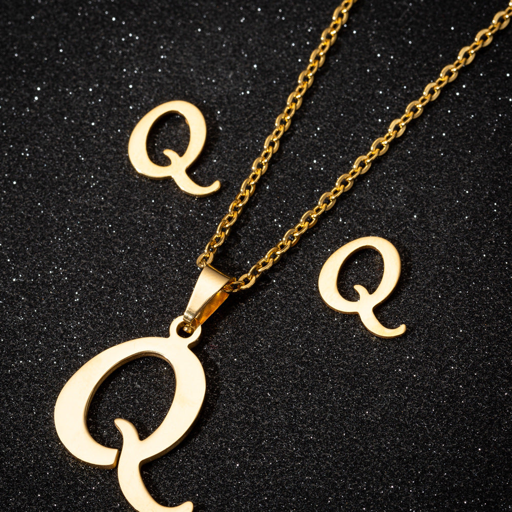 Edelstahl 26 Buchstaben Anhänger-Halsketten-Set
