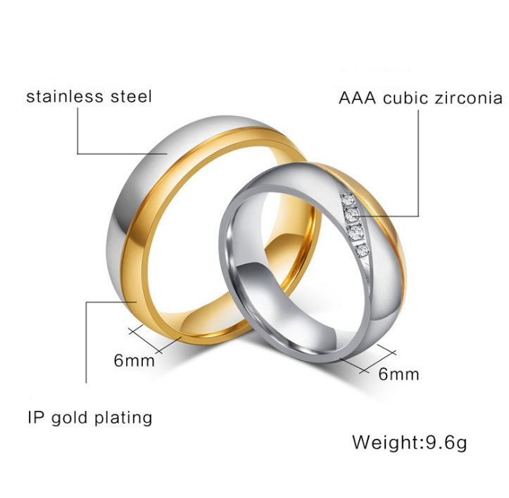 Anillos de boda románticos para amantes, anillos de pareja de acero inoxidable color dorado para fiesta de compromiso, joyería, alianzas de boda