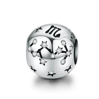 Cuentas de plata de ley 925 vintage del signo zodiacal Acuario para pulseras