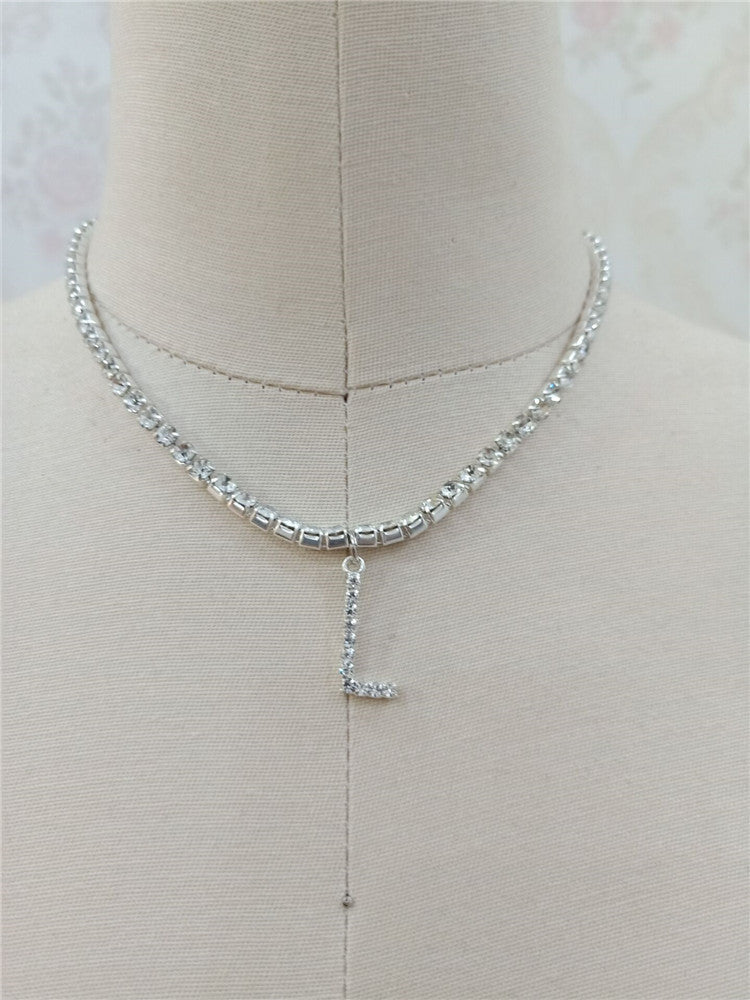 Custom silver tennis personalized name choker initial letter pendant necklace