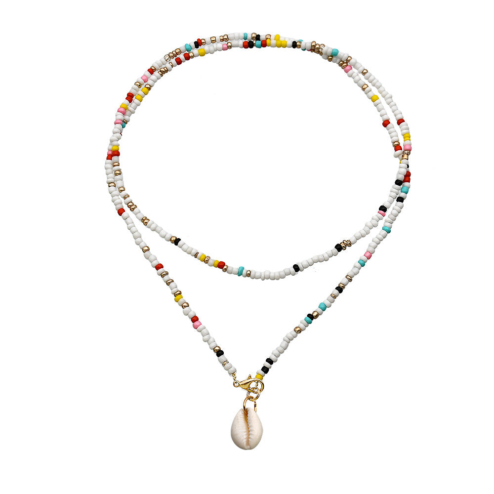 Collar de cuentas de doble capa con cuentas de colores y concha