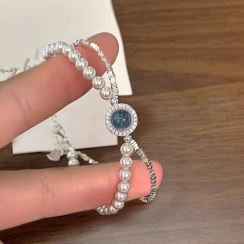 S925 Sterling-Silber Aquamarin Kleine Stücke Silber Shijia Perlenarmband für Frauen