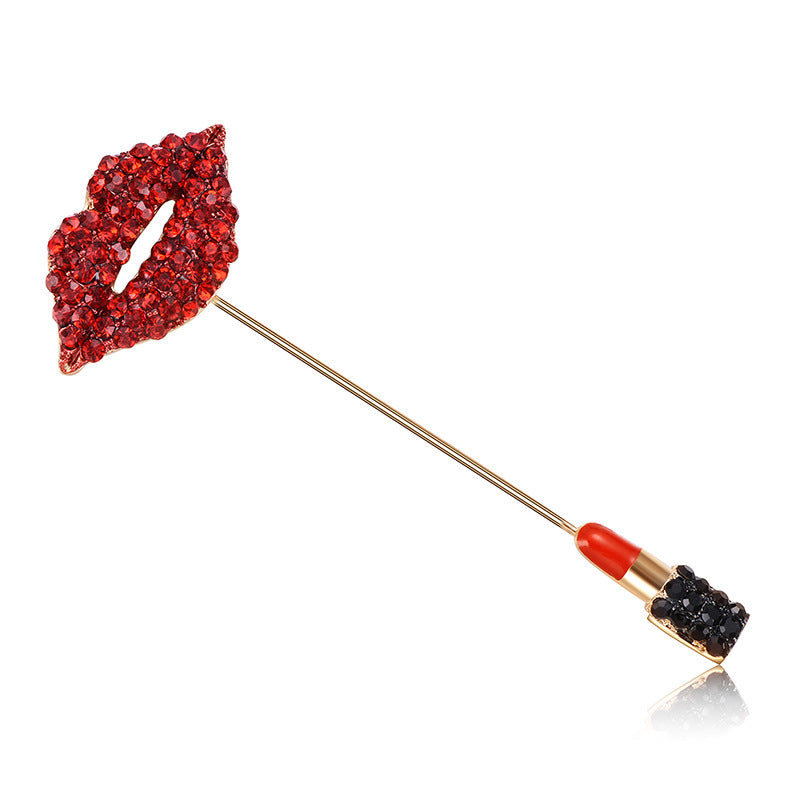 Broche de labios sexy con diamantes de aleación, para ropa de mujer