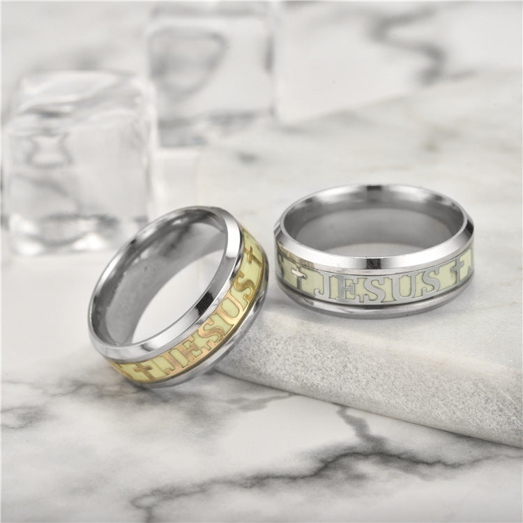 Neue europäische und amerikanische Mode leuchtende Christen Jesus Ring Persönlichkeit Original leuchtender Schmuck Hersteller Großhandel