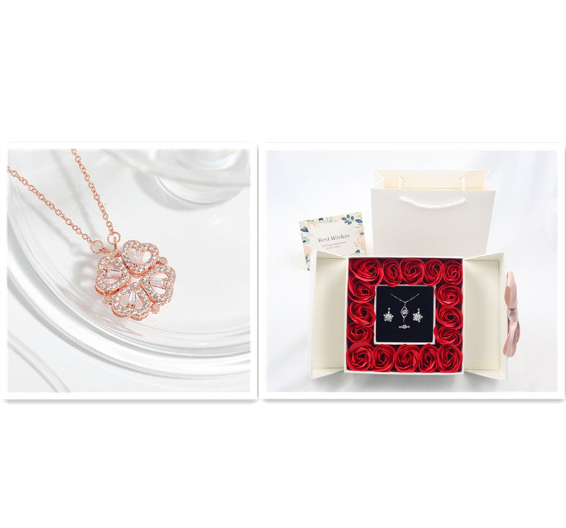 Dual-wear-style Love Heart Flowers Heart-shaped Four-leaf Clover Necklace