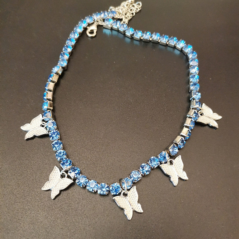 Tobillera con colgante de mariposa y diamantes de imitación