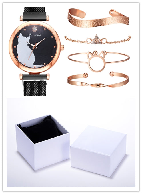 Conjunto de pulsera de reloj de gato para mujer