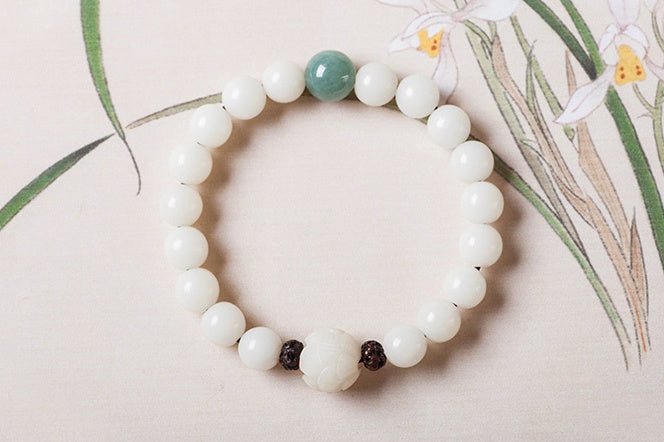Natürliche weiße Jade Bodhi Armbänder Perlen Armbänder Damen schlichte Bodhi Armbänder Transfer Perlen