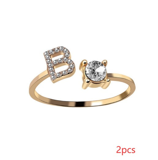 Nuevo Diseño Anillo Ajustable con Letra Inicial 26 Joyería de Moda para Mujeres Joyería Simple y Elegante
