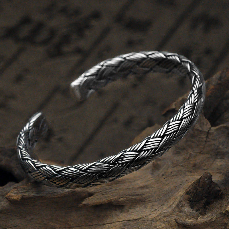 Pulsera vintage de plata tejida a mano para hombre y mujer