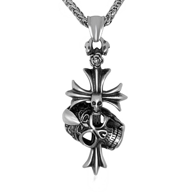 Skull Ghost Head Cross Necklace Pendant Men