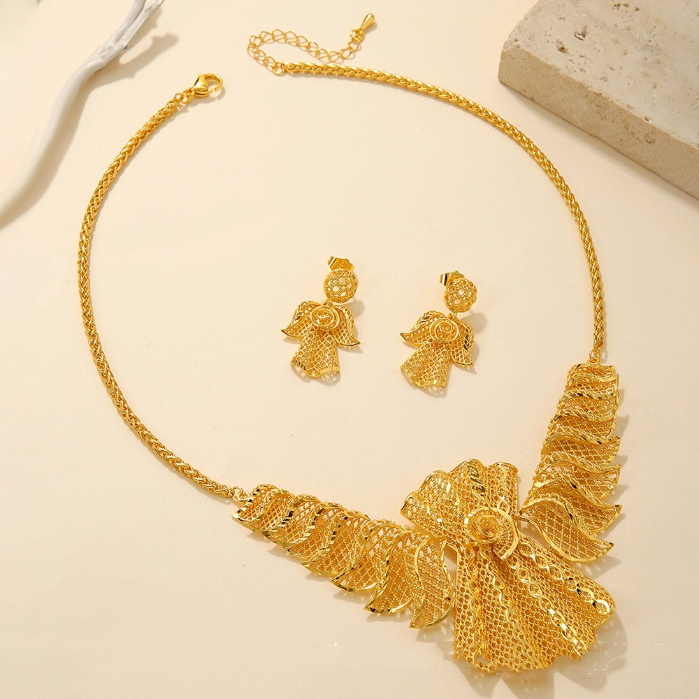 Braut Halskette Ohrringe Hohl Geschnitzter Schmuck