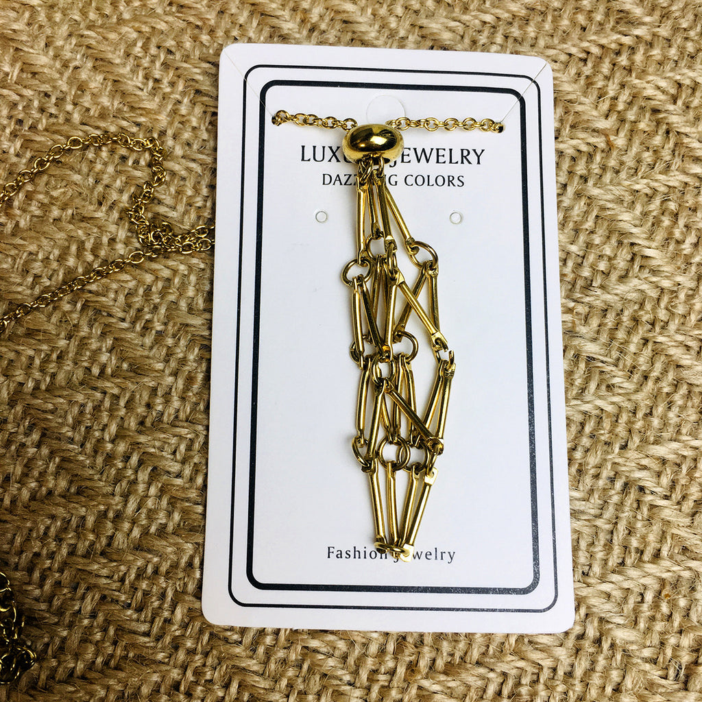 18K Golden Natural Crystal Stone Net Pocket Metal