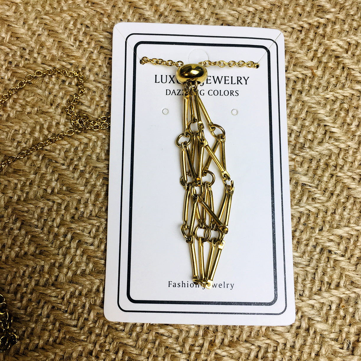 18K Golden Natural Crystal Stone Net Pocket Metal