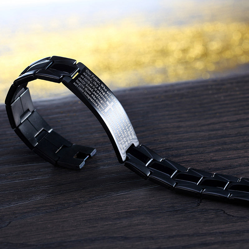 Herren Kreuz Bibel Schwarz Edelstahl Armband