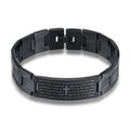 Pulsera de acero inoxidable negra con cruz bíblica para hombre