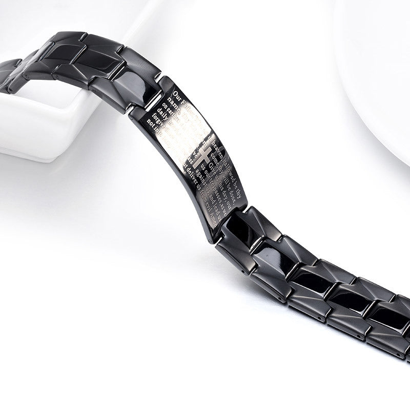 Herren Kreuz Bibel Schwarz Edelstahl Armband