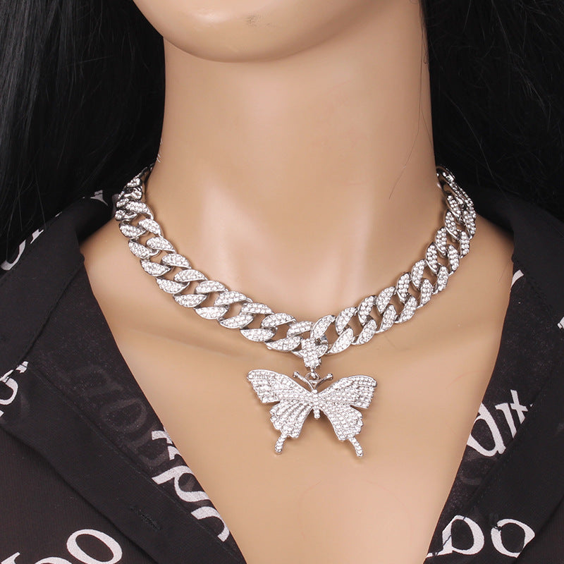 Hip Hop Trend Ins Style Diamant Schmetterling Cuban Daikin Halskette Unisex