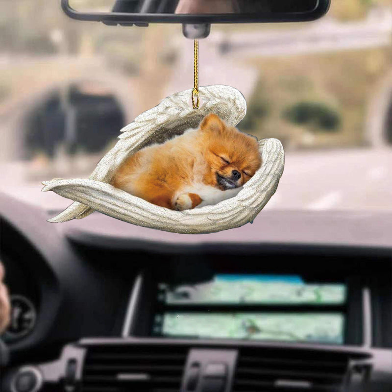 Colgante de coche perro durmiente ángel decoración del hogar acrílico exhibición colgante adornos para puertas