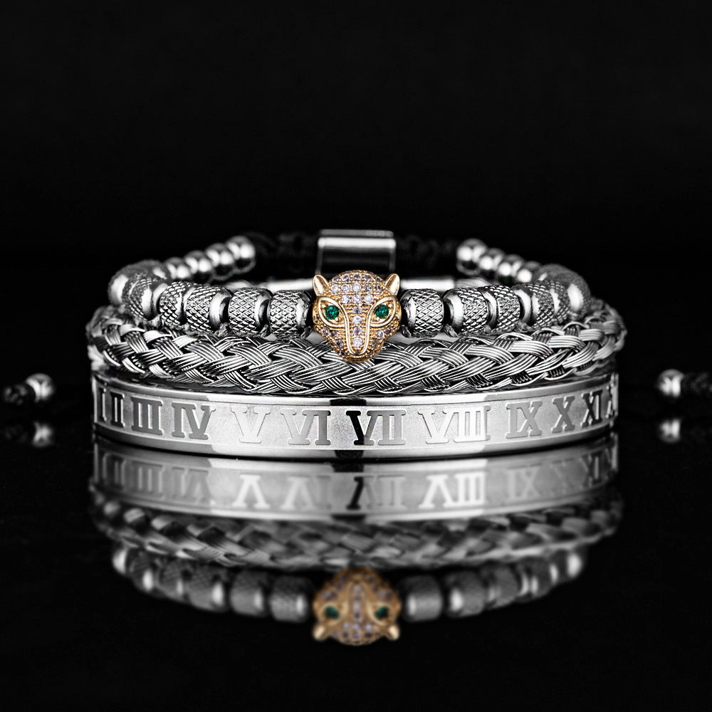 Leopardkopf-Set Mesh Ananas Perle Römisches Armband