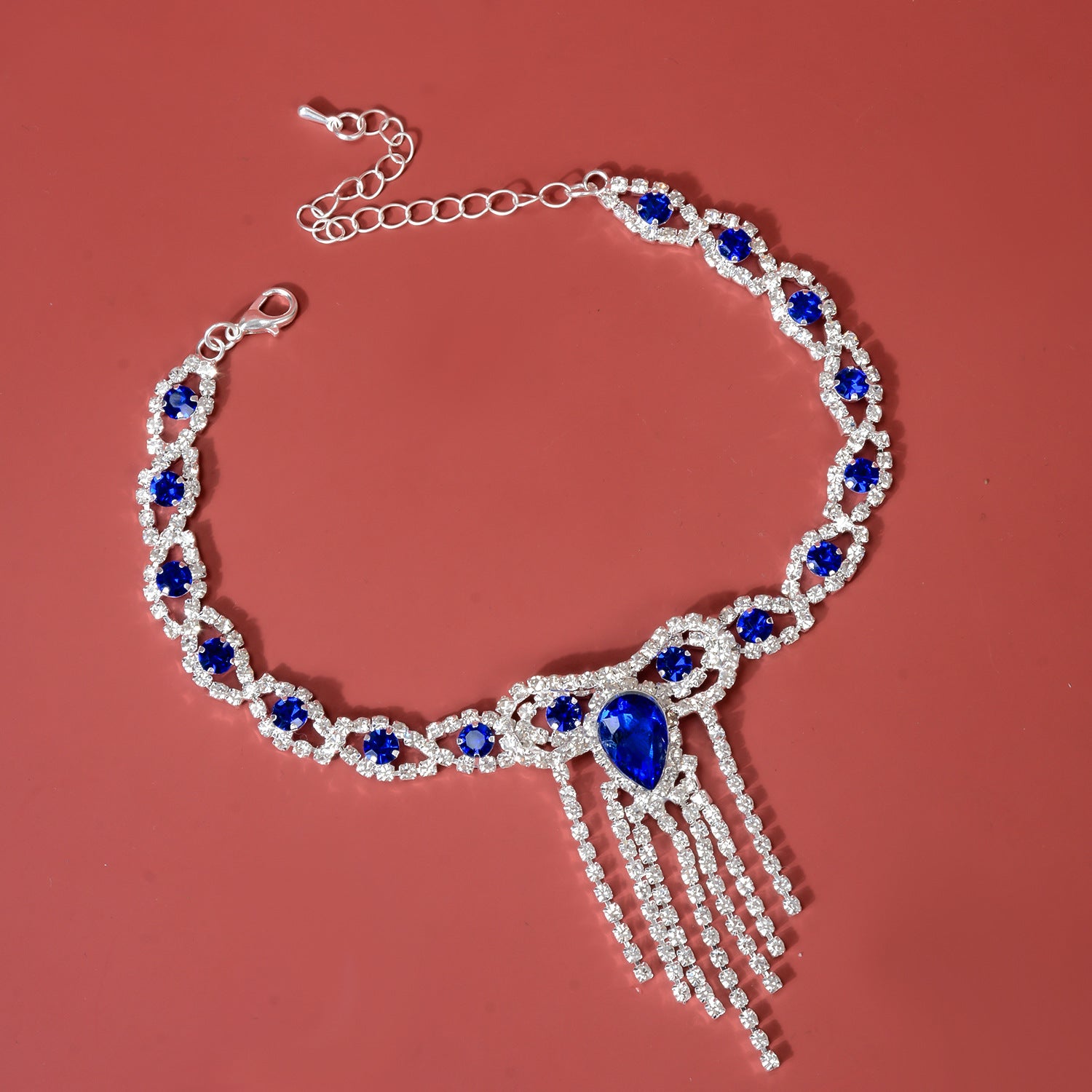Mode Modestil Quaste Blau Strass Fußkettchen