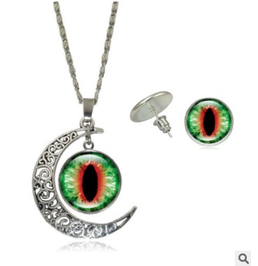 Europäische und amerikanische Mode Schmuck Farbe Pupille Augen Serie Zeit Edelstein Halskette Ohrringe Schmuck-Set